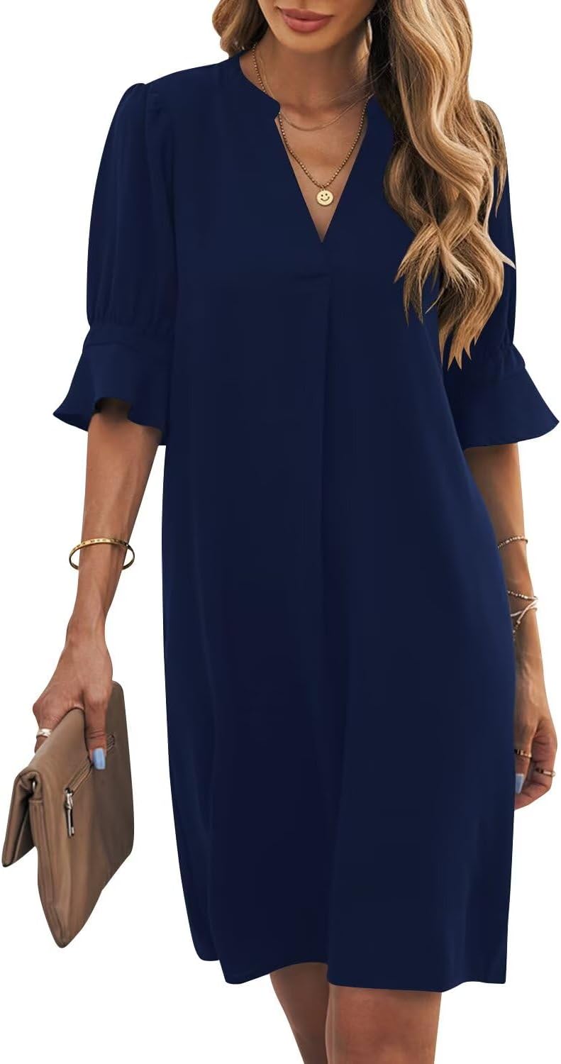 Wkior Shift Dress for Women V Neck Short Sleeves Casual Wear