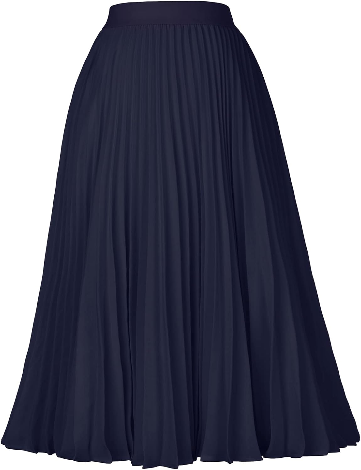 High Elastic Waist Pleated Chiffon Midi Swing Skirt for Women