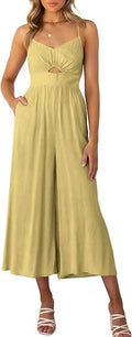 Summer Spaghetti Strap V Neck Cutout Wide Leg Jumpsuit - Casual