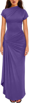 Women's Ruched High Split Bodycon Maxi Dress - Flattering Fit