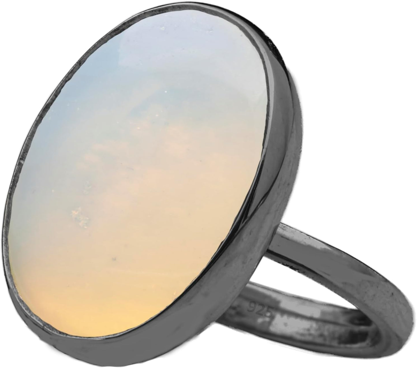 Natural Labradorite Crystal Ring in Black Oxidized Silver