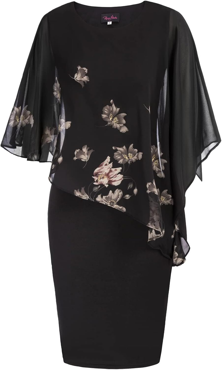 Hanna Nikole Women's Sleeveless Cape Dress with Chiffon Overlay