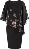 Sleeveless Cape Chiffon Overlay Bodycon Dress - Elegant Midi