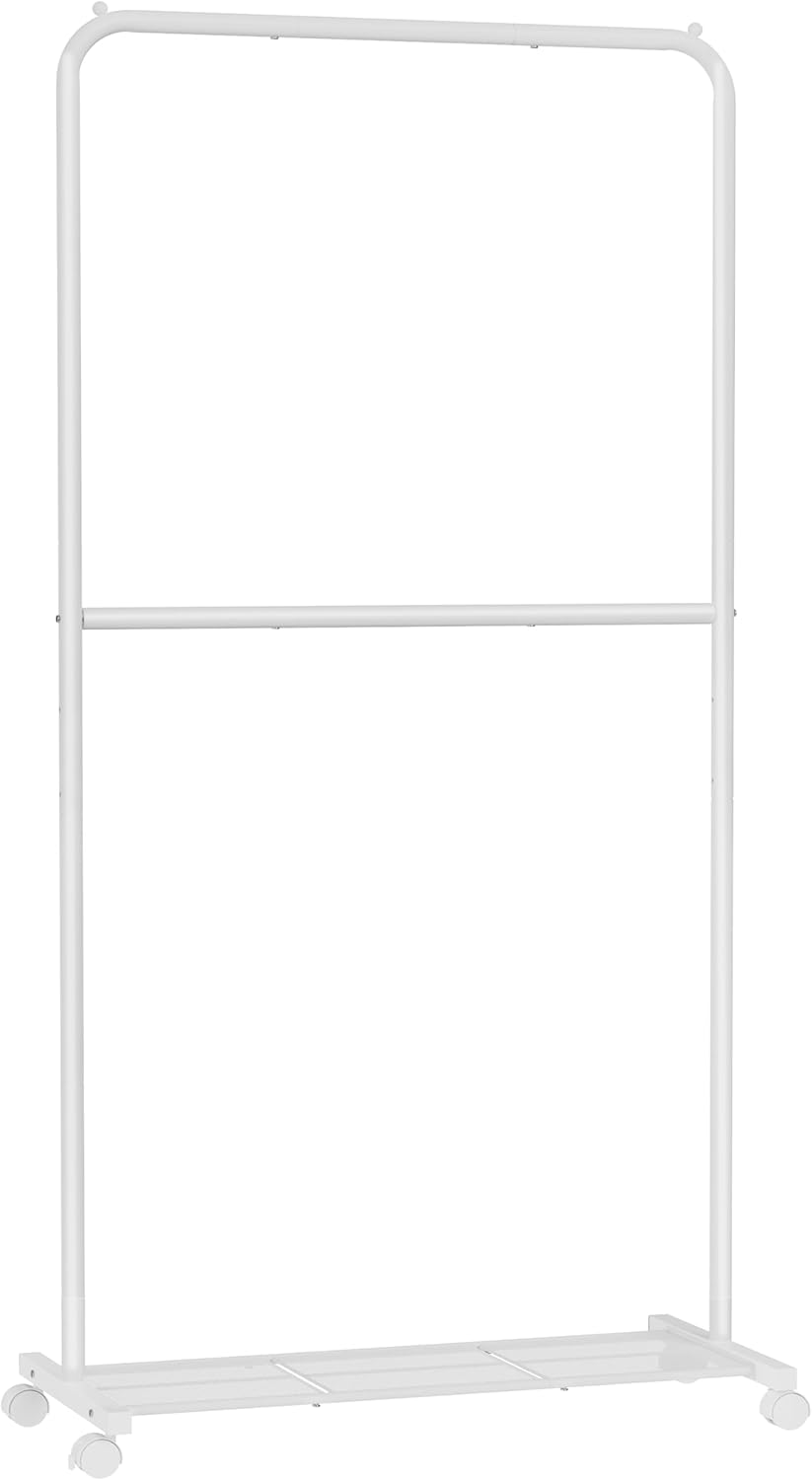 SONGMICS Double-Rod Clothing Rack with Wheels for Easy Storage