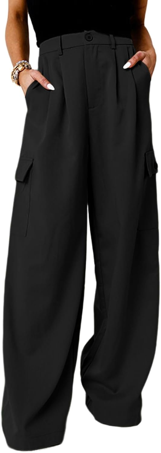 Dokotoo Womens High Waisted Wide Leg Cargo Pants for Work