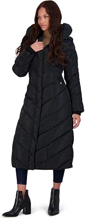 Steve Madden Women's Long Chevron Maxi Puffer Coat for Winter