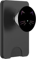 Rainbow Cat Face Black PopSockets PopWallet for MagSafe - Cute
