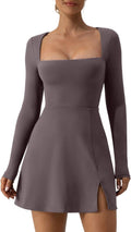 QINSEN Womens Square Neck Bodice Dress - Figure-Flattering Mini
