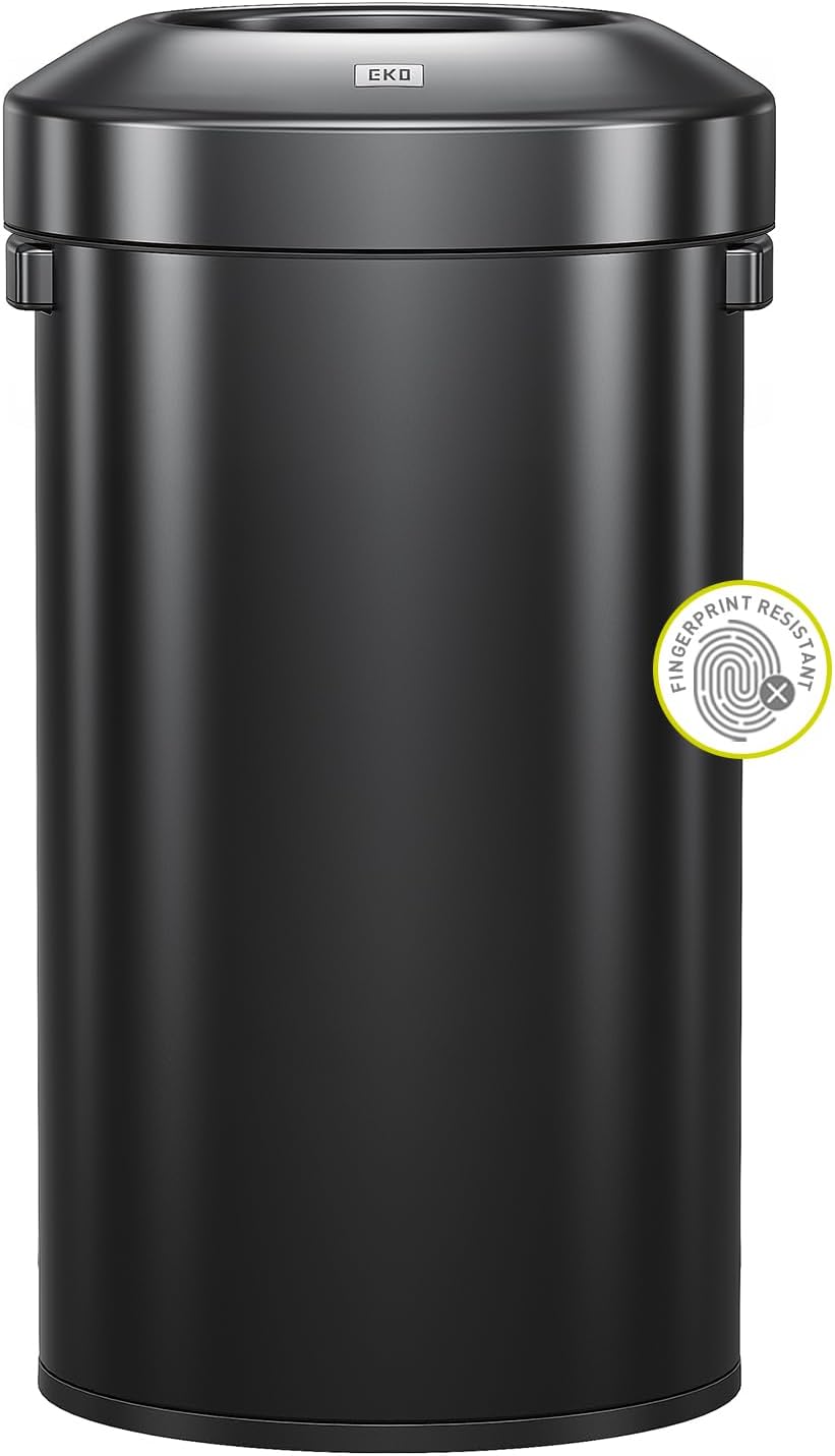 EKO Urban 32 Gallon Round Black Stainless Steel Waste Bin