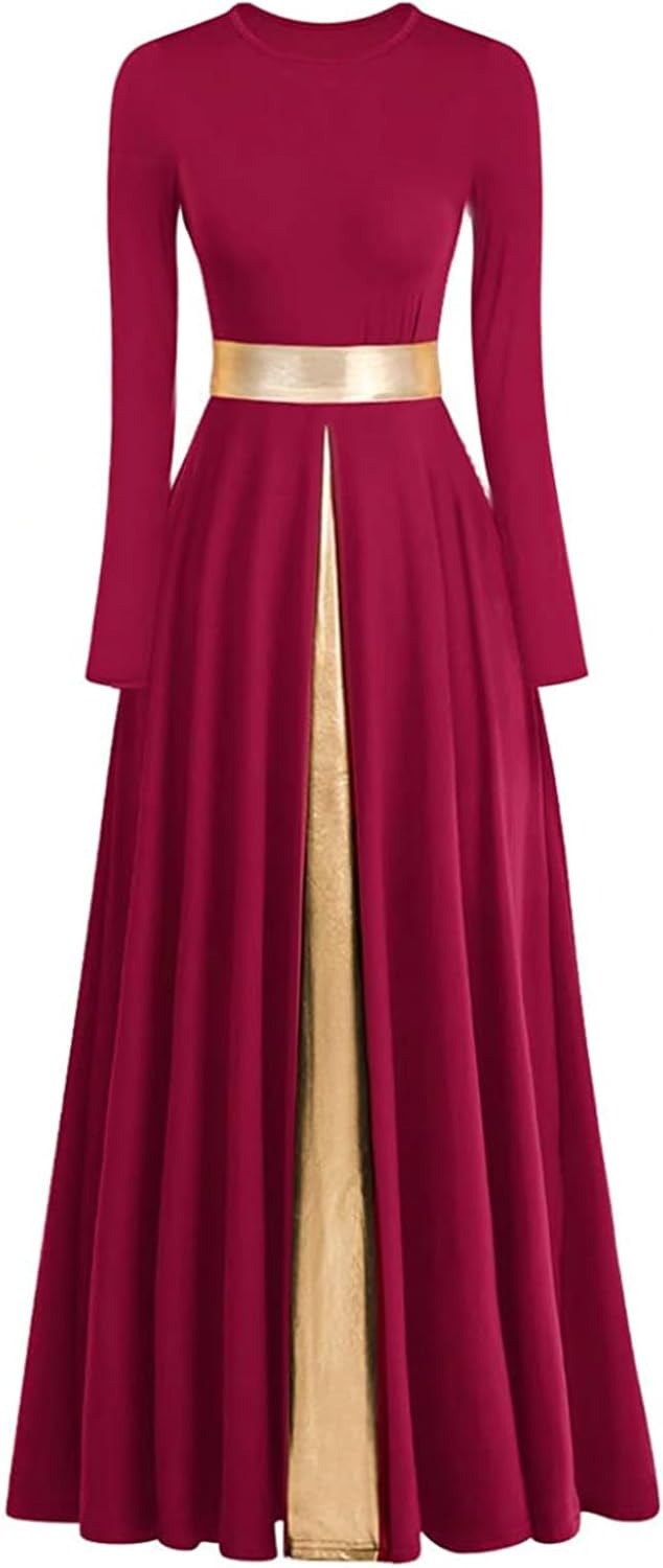 Praise Dance Dress with Metallic Waistband for Worship Events