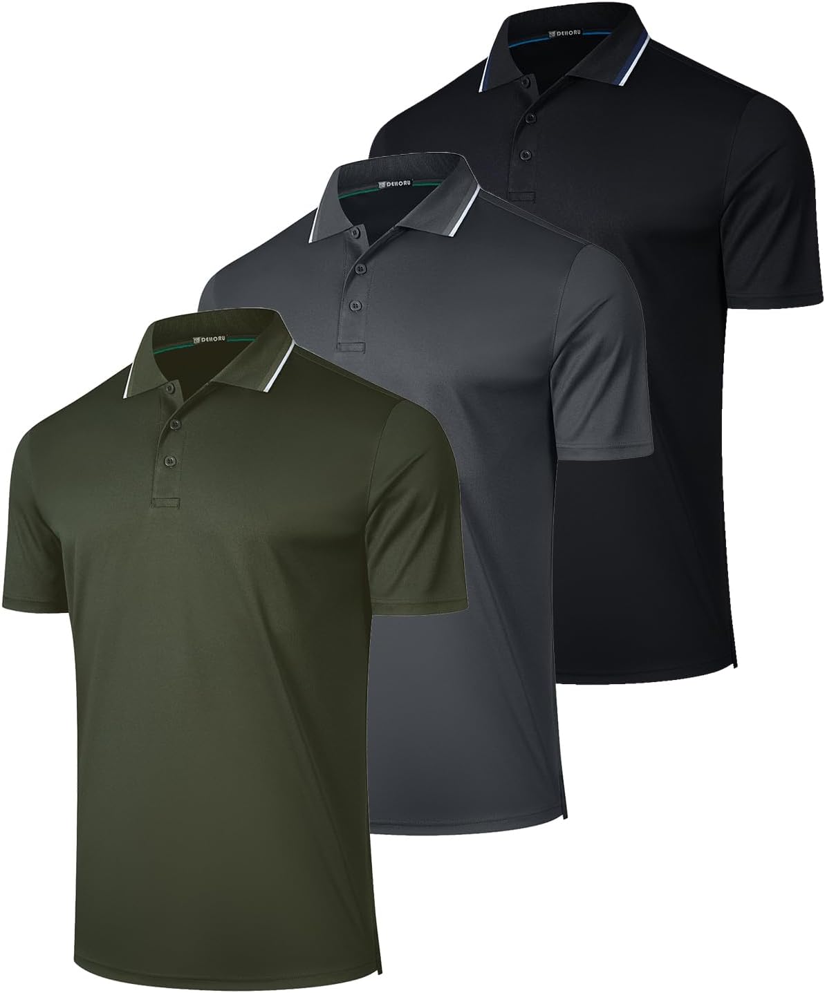 3 Pack Mens Polo Shirt Quick-Dry Athletic Top for All Occasions