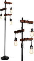 Industrial Floor Lamp 3-Head Tree 68in - Rustic Metal & Wood Light