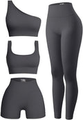 4 Piece Workout Sets for Women - Ribbed Leggings and Tops