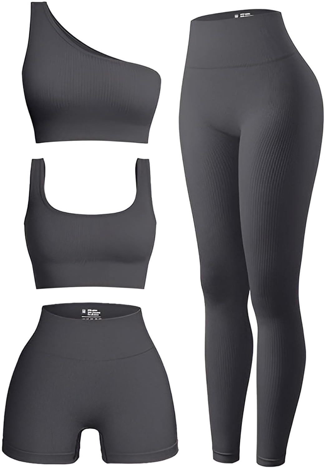 4 Piece Workout Sets for Women - Ribbed Leggings and Tops