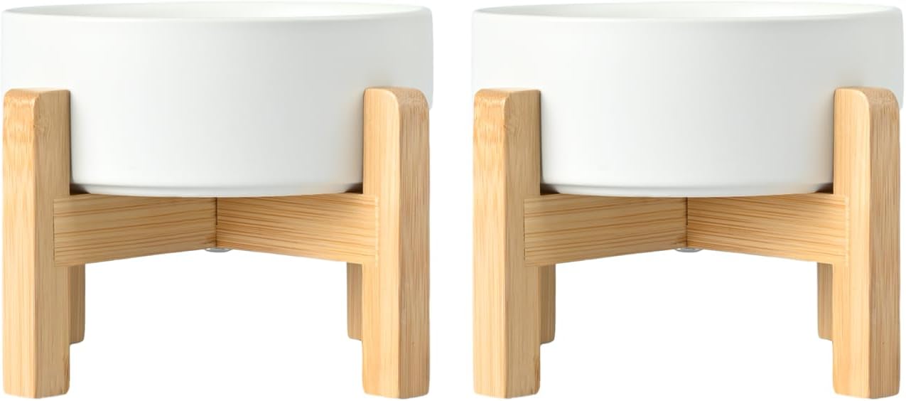 SPUNKYJUNKY Ceramic Elevated Dog Bowls for Medium Dogs