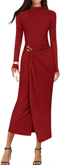 Women's Bodycon Midi Dress Mock Neck Long Sleeve - Fall 2025