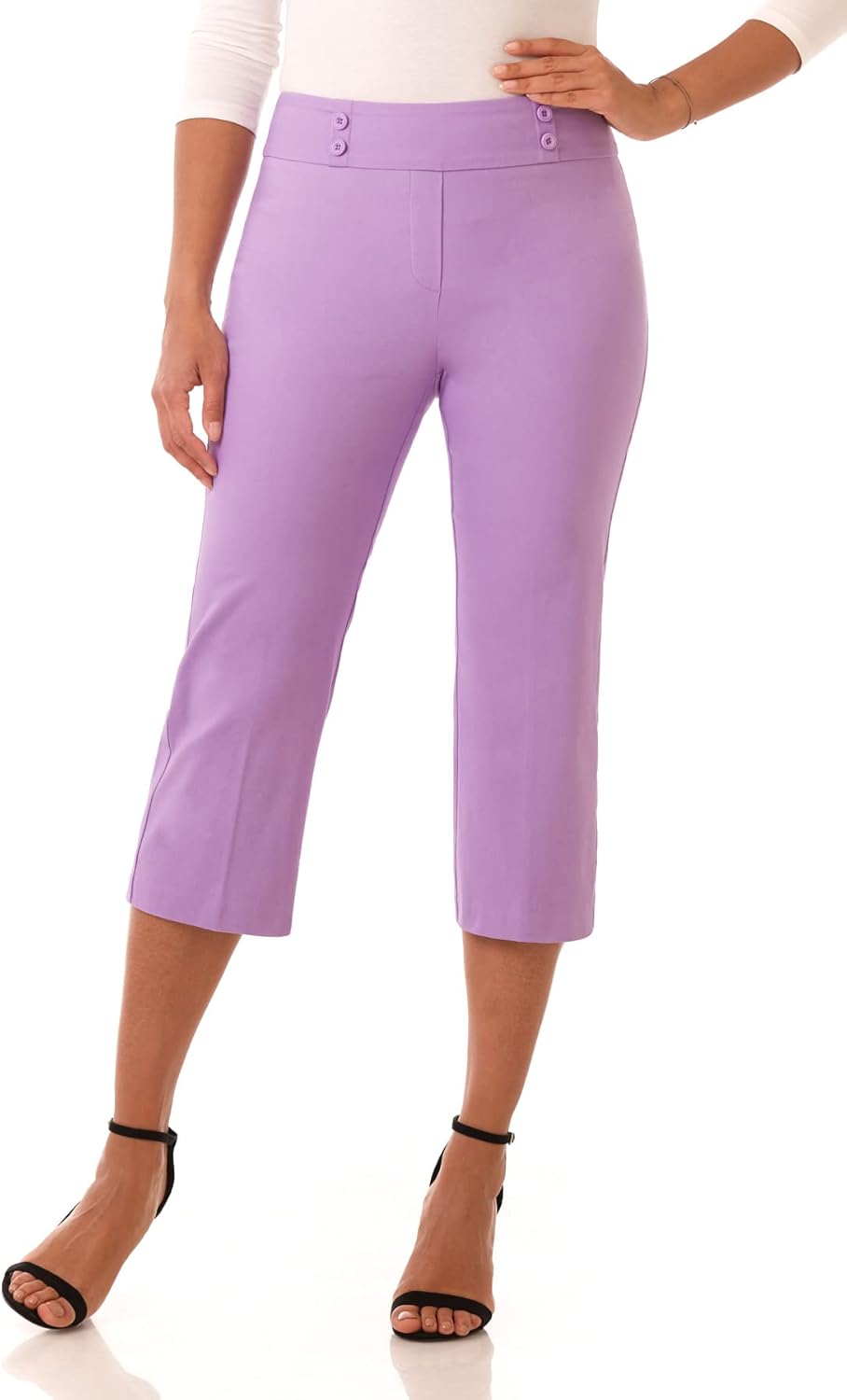Rekucci Women's Comfort Capri with Button Detail for All-Day Wear