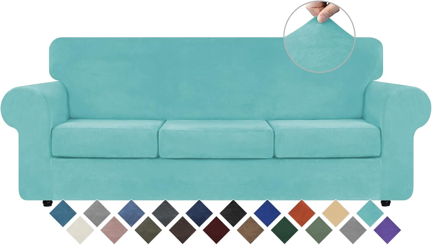 Velvet High Stretch Couch Covers for 3 Cushion Sofa Protection