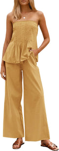 Tankaneo Womens 2 Piece Summer Strapless Tube Top & Wide Leg Pants