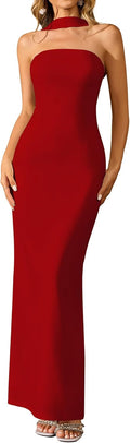 Women Elegant Summer Bodycon Maxi Dress Halter Neck - Double Lined
