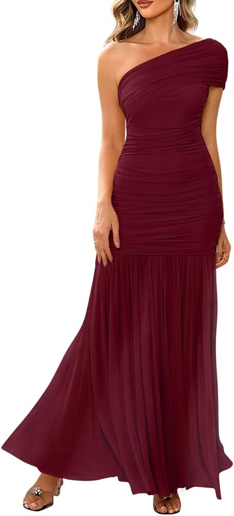 Elegant One Shoulder Sleeveless Maxi Dress for Women