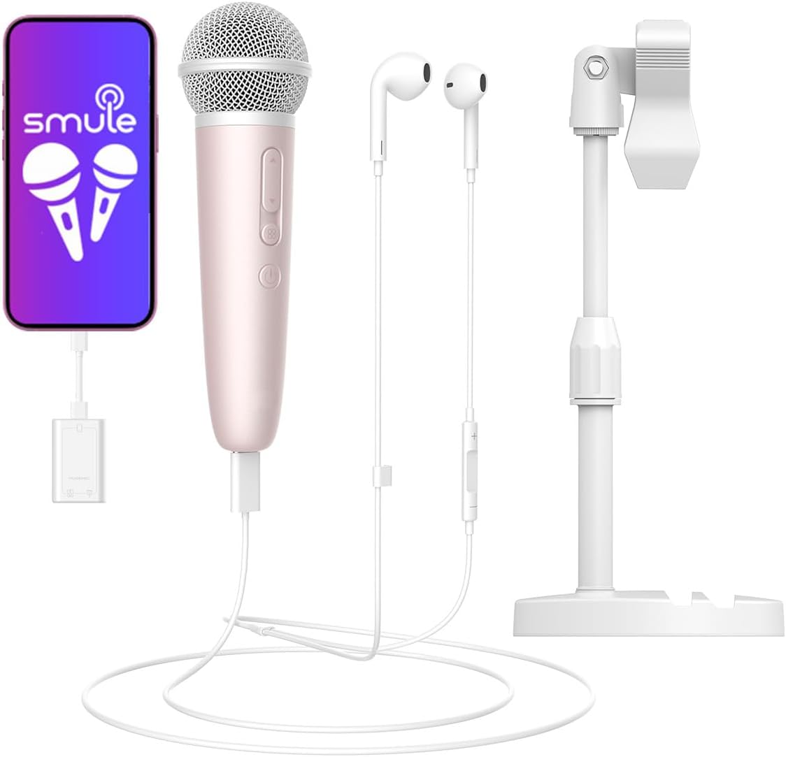Singing Microphone with Earphone & Stand for All Your Needs