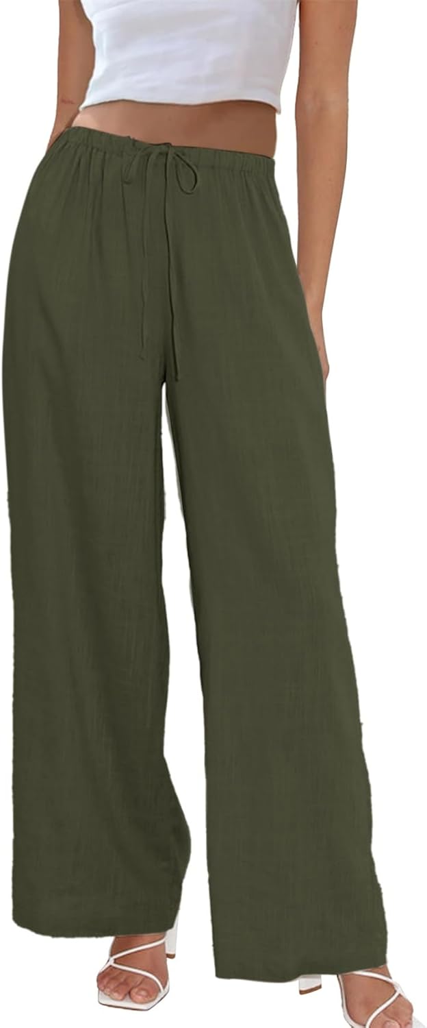 Duyang Womens Cotton Linen Palazzo Pants for Casual Summer Wear