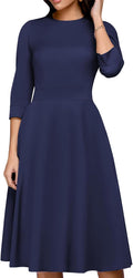 Floral Vintage Midi Dress for Women - Elegant 3/4 Sleeve Evening