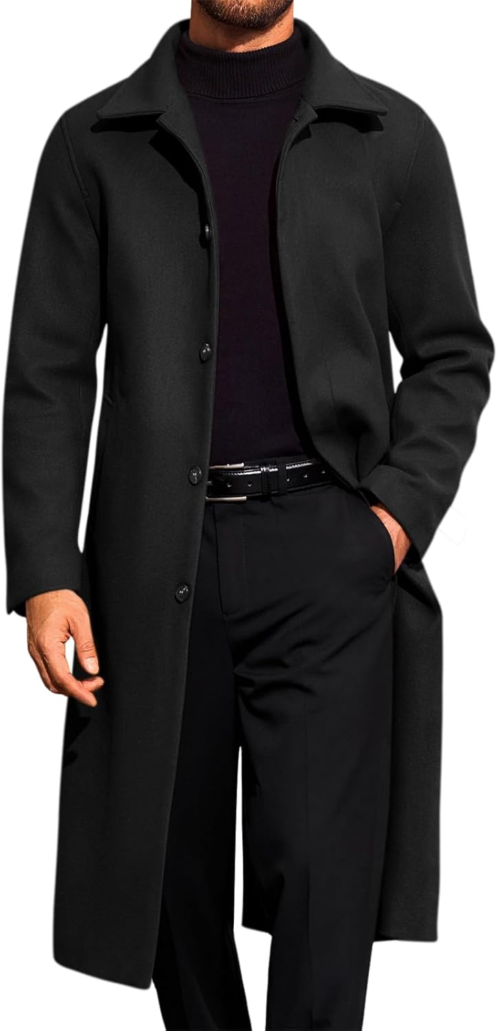 Runcati Mens Long Trench Coat for Stylish Fall Winter Wear