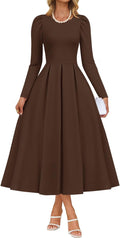 ZESICA Women's Long Sleeve Midi Dress - Elegant Crewneck Midi Formal
