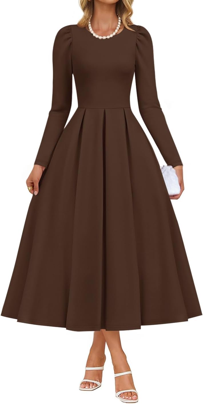 ZESICA Women's Long Sleeve Midi Dress for Elegant Occasions