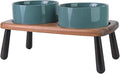 Elevated Ceramic Dog Bowls with Acacia Bamboo Stand - Spine-Friendly