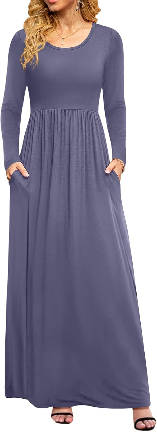 DB MOON Women Casual Long Sleeve Maxi Dress with Pockets