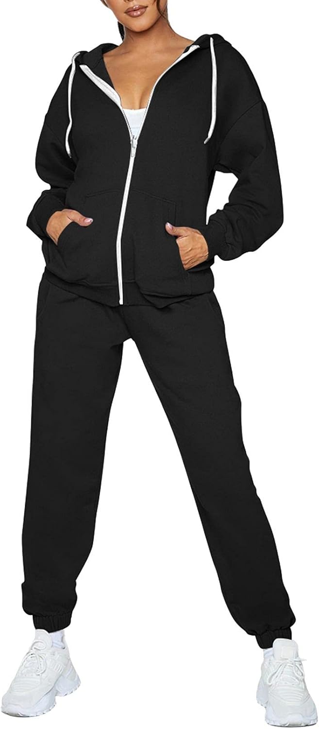 Fixmatti Womens Fall Tracksuit Zip Up Hoodie and Sweatpants Set