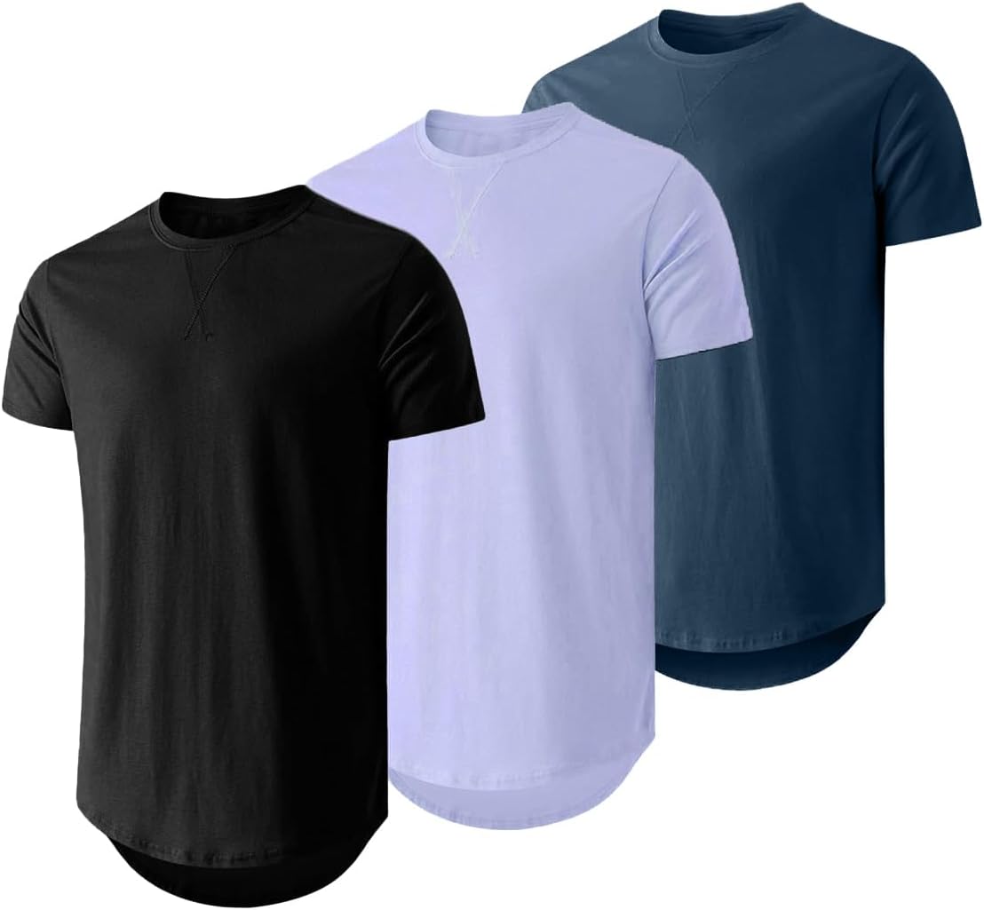 JMIERR Mens 3 Pack Cotton Hipster Longline Crewneck T-Shirt