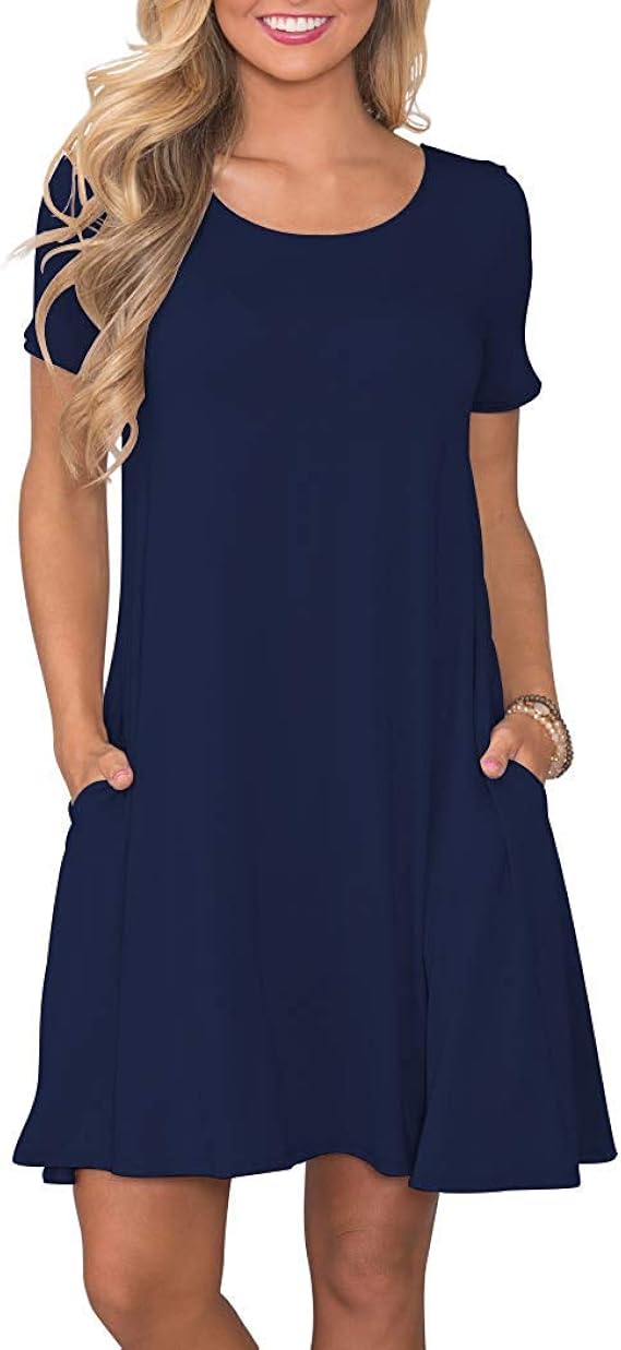 WNEEDU Women's Summer Casual T Shirt Dresses with Pockets