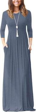 EUOVMY Long Sleeve Maxi Dress for Women with Practical Pockets