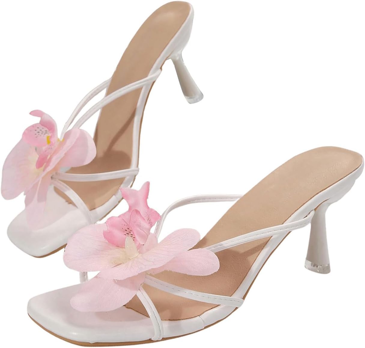 Open Toe Floral Kitten Heels for Women - Summer Beach Sandals