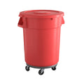 32 Gallon Red Round Commercial Trash Can with Lid and Dolly - Durable