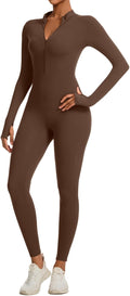 Women Long Sleeve One Piece Workout Jumpsuit Romper Bodysuit - Tummy