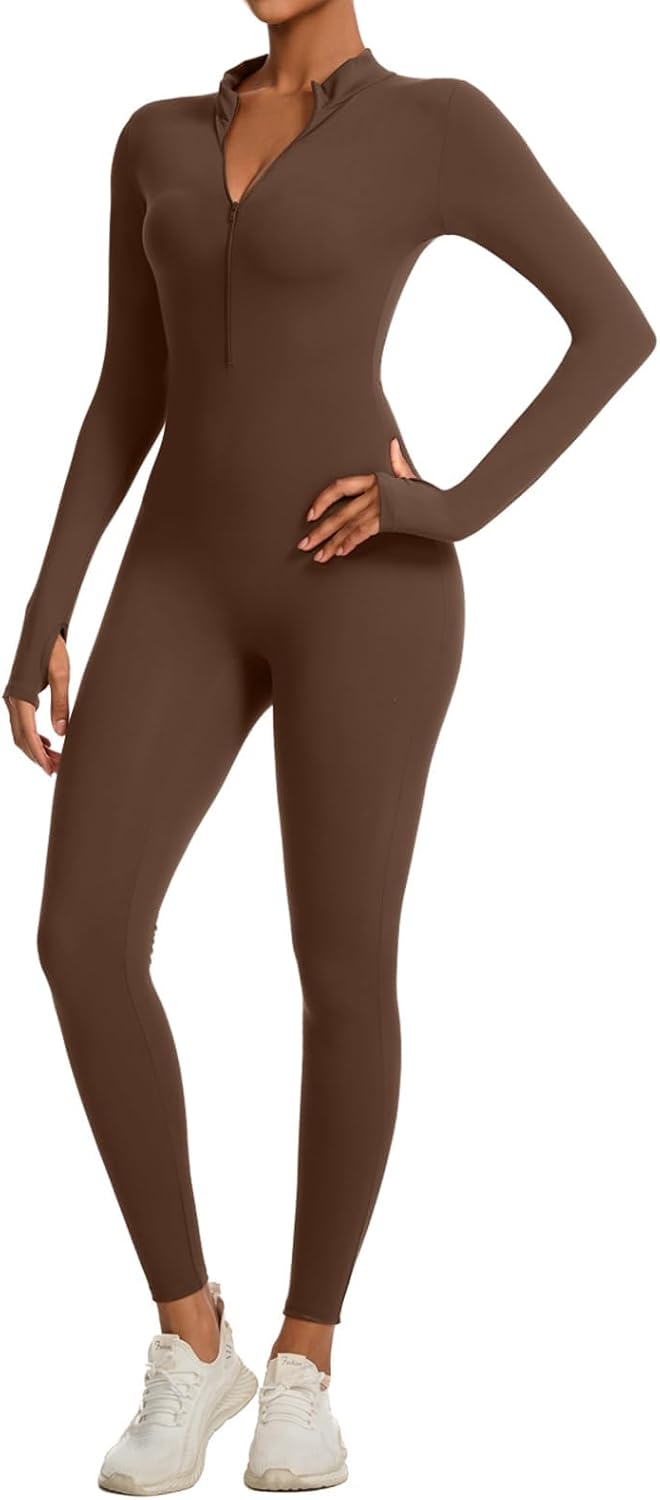 speerise Women Long Sleeve One Piece Workout Jumpsuit Romper