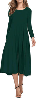 Necooer Women's Casual Loose Pleated Long Dress - Soft Polyester Blend