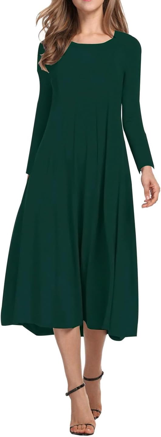 Casual Loose Pleated Long Dress for Women - Stylish Midi Dress