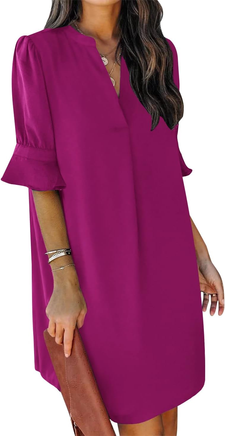 QACOHU Summer Dresses for Women V Neck Ruffle Casual Style