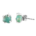 A+ Raw Emerald Stud Earrings - Minimalist Rhodium Plated Sterling