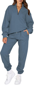 Aleumdr Women 2 Piece Oversized Half Zip Sweatsuit - Warm Everyday Set