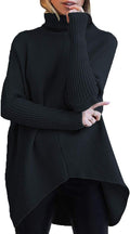 Womens Oversized Turtleneck Batwing Sweater in Black - Cozy Fit