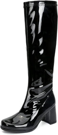 Women's Black Go Go Boots Over The Knee Block Heel Zipper Boot