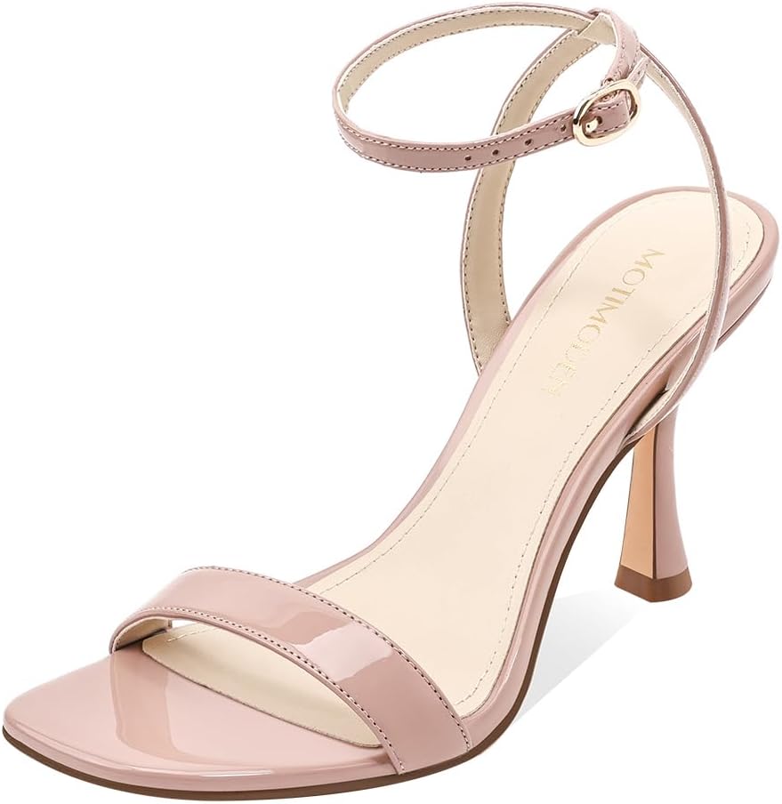 Women's Open Square Toe Sandals with Ankle Strap and Heels