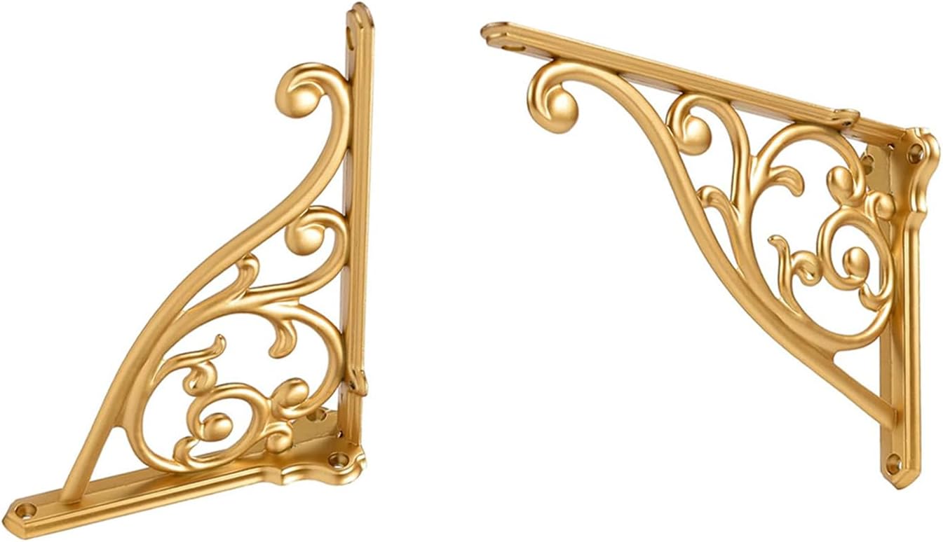 Heavy Duty Solid Stand Antique Gold Shelf Bracket 4 Pack